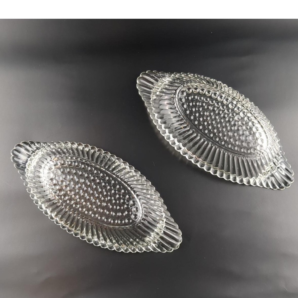 Vtg Banana Split Glass Boats 9"x4" Relish Dish Pair Unmarked Jeannette Style MCM - Picture 3 of 6